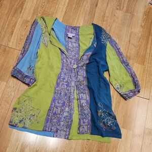 Soft Surroundings batik print kimono top s, SP